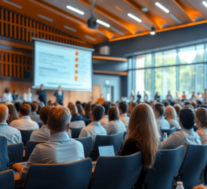Audience attending a lecture in a modern auditorium